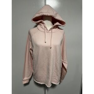 Tna Aritzia Light Pink Fleece Hoodie Raw Hem Raglan Sleeve Pullover Size 1